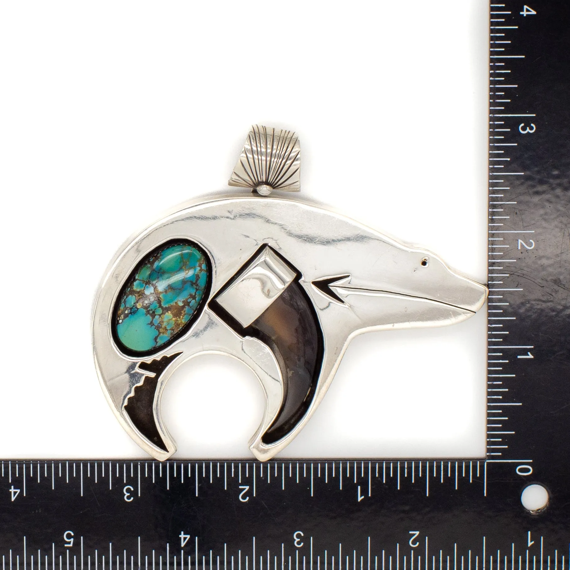 Bennie Ration Navajo Handmade Sterling Silver Turquoise Bear Pendant