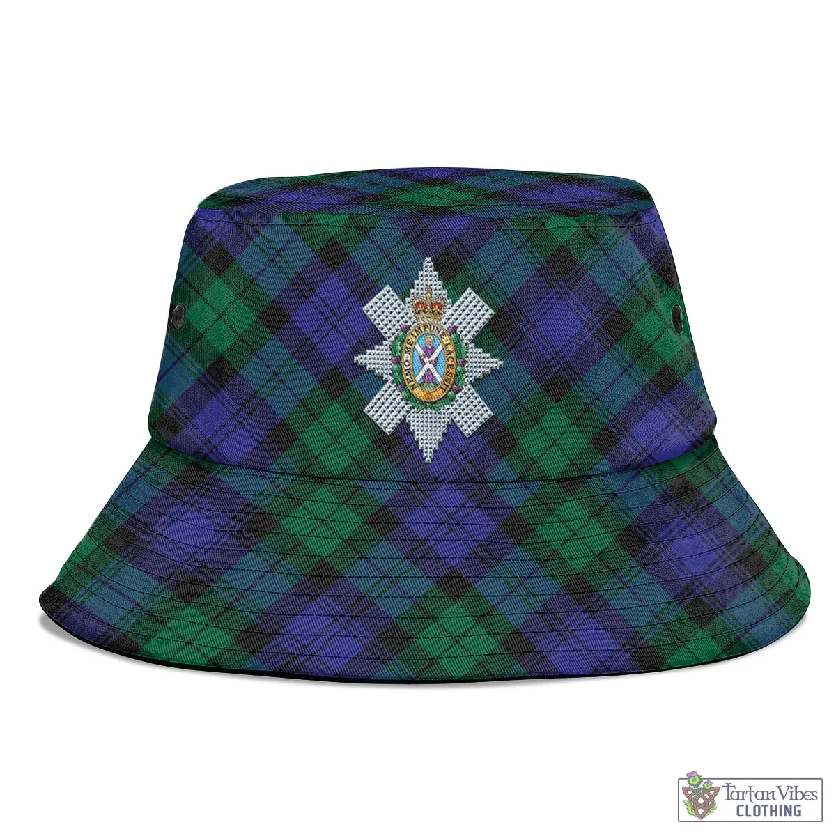 Black Watch Modern Tartan Bucket Hat with Family Crest