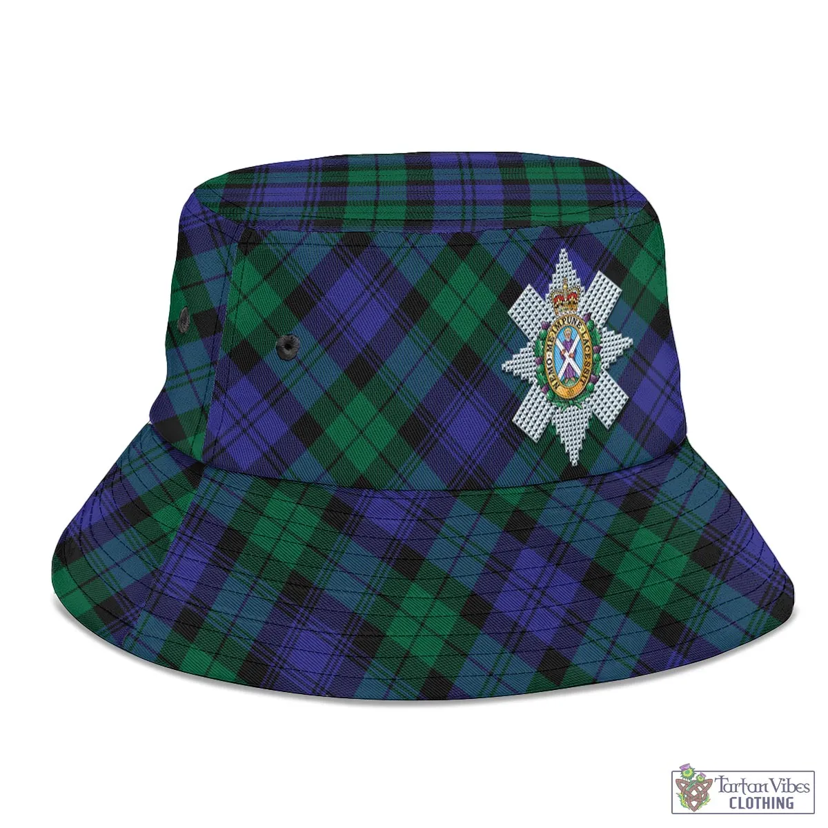 Black Watch Modern Tartan Bucket Hat with Family Crest