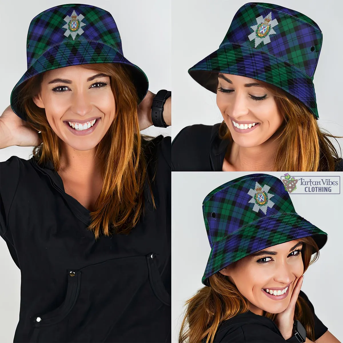 Black Watch Modern Tartan Bucket Hat with Family Crest