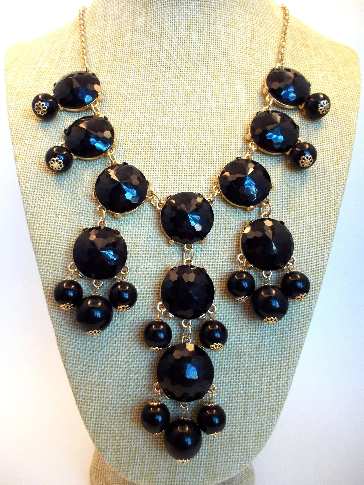 Bubble JEWELED Statement Necklace- Black