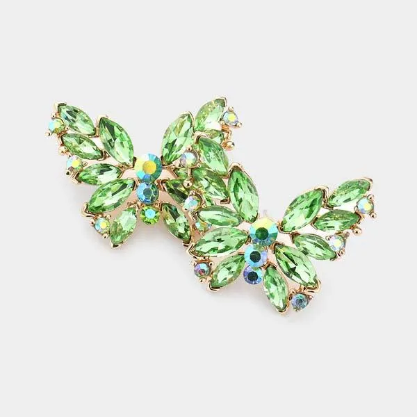 Butterfly Green Peridot Crystal Cluster Evening Earrings