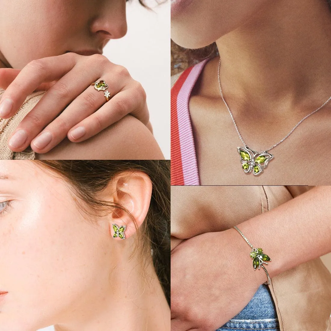 Butterfly Jewelry Set Birthstone August Peridot Women Girls Birthday Gift