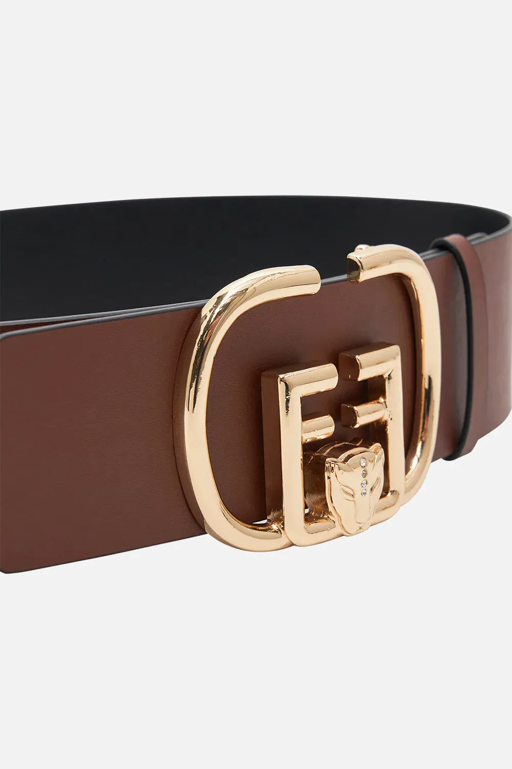 CAMILLA REVERSIBLE BUCKLE BELT IN SOLID BLACK / TAN