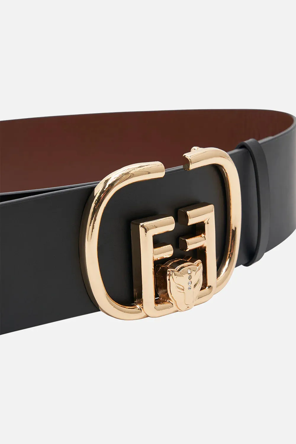 CAMILLA REVERSIBLE BUCKLE BELT IN SOLID BLACK / TAN