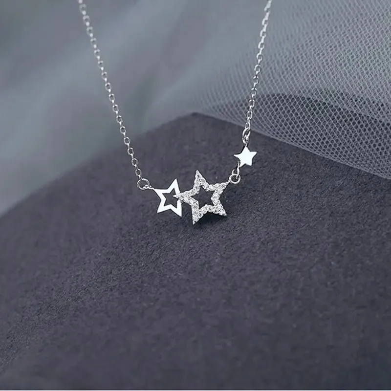 Celestial Elegant Silver Color Inlaid Zircon Star Necklaces