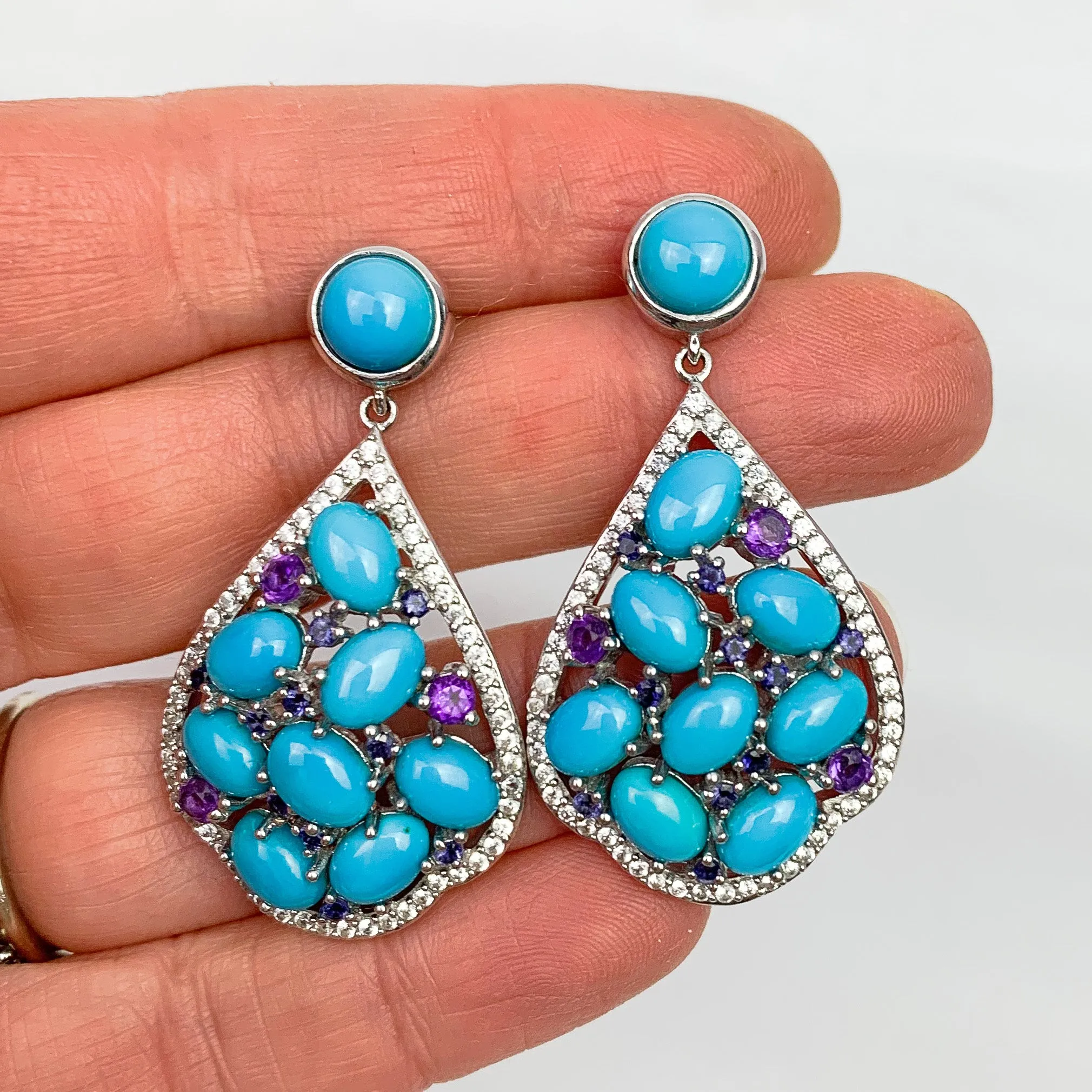 Celestial Grace Earrings: Sleeping Beauty Turquoise, Amethyst, Iolite & Zircon