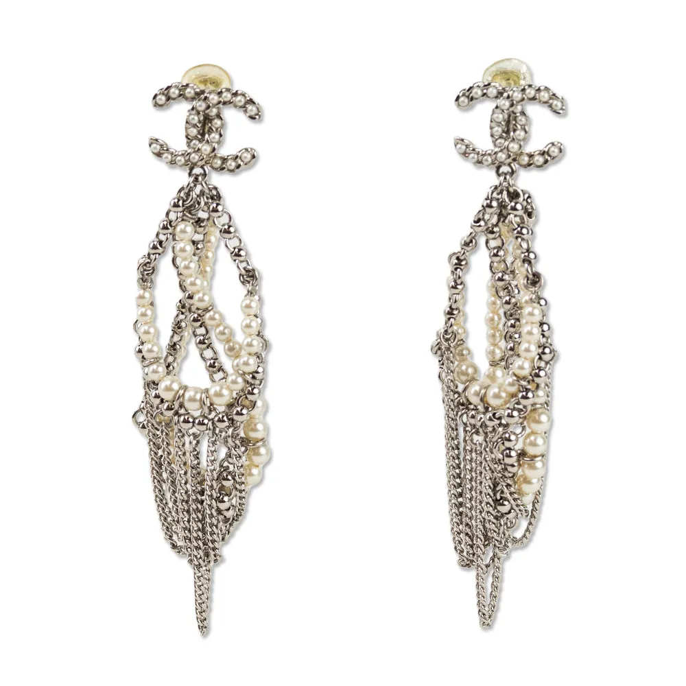 Chanel CC Pearl Chain Link Chandelier Earrings