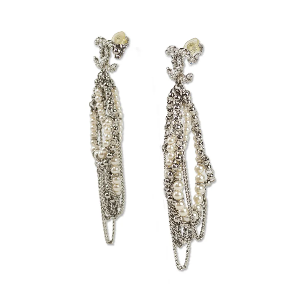 Chanel CC Pearl Chain Link Chandelier Earrings