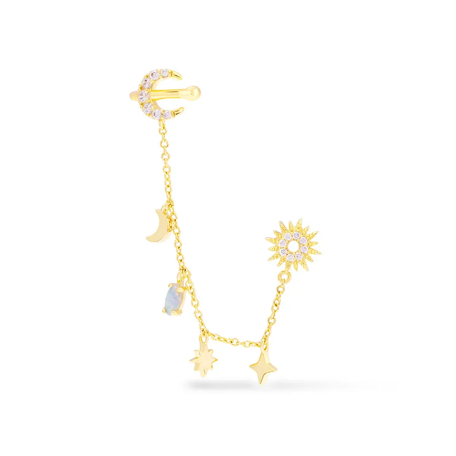 Cosmic Charms Gold Drop Chain Earring