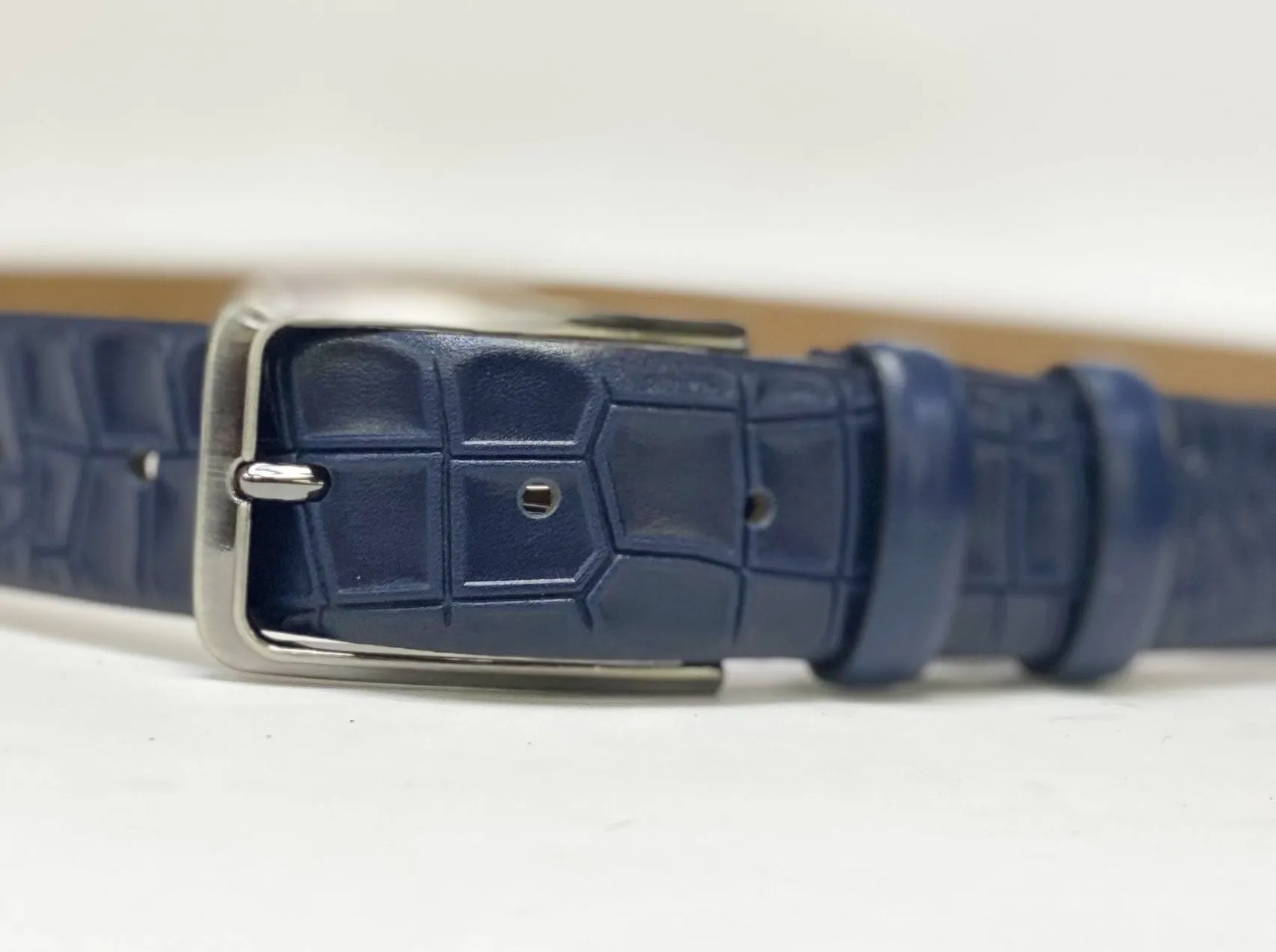 Crocodile Printed Leather Belt Navy