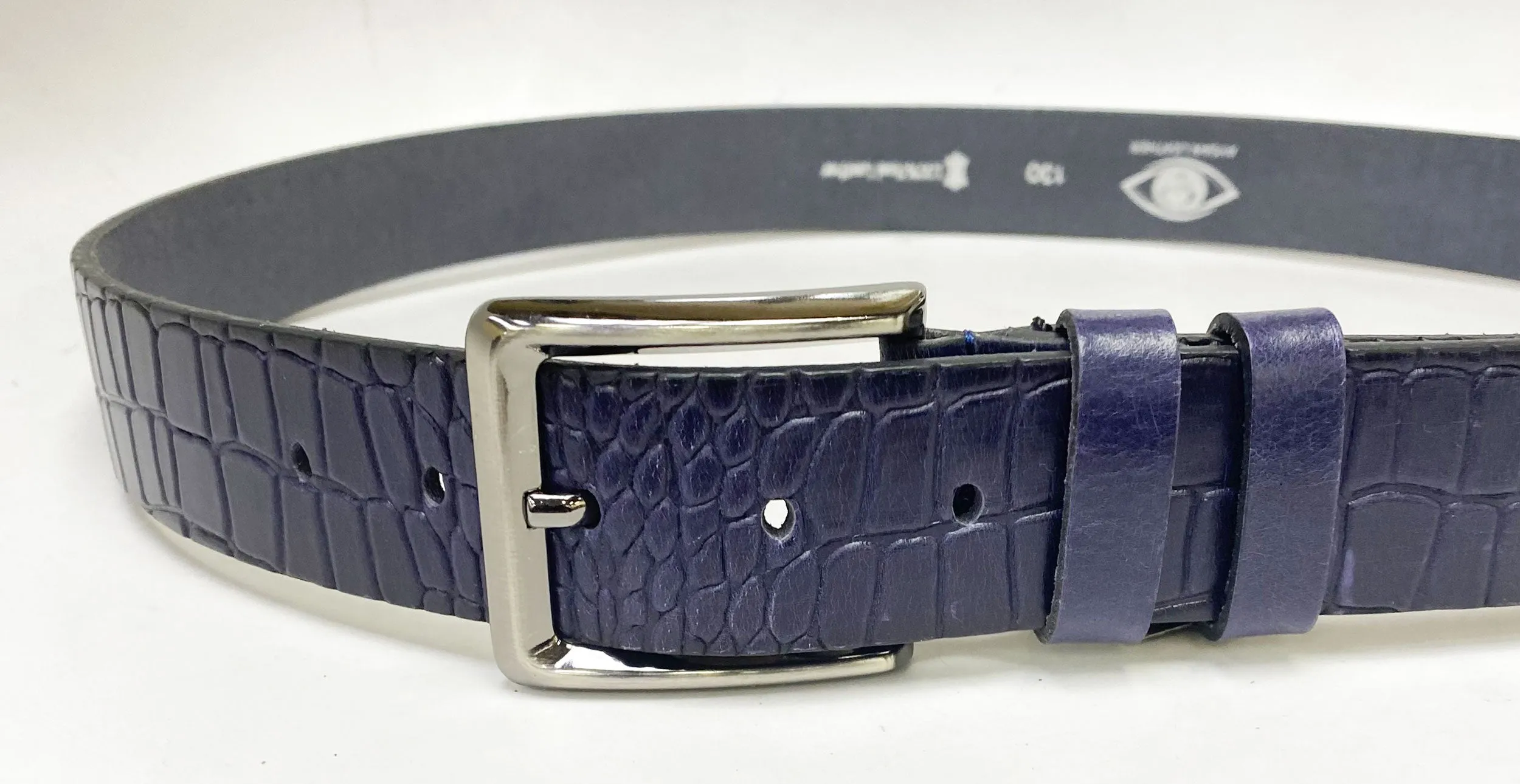 Crocodile Printed Leather Belt Navy