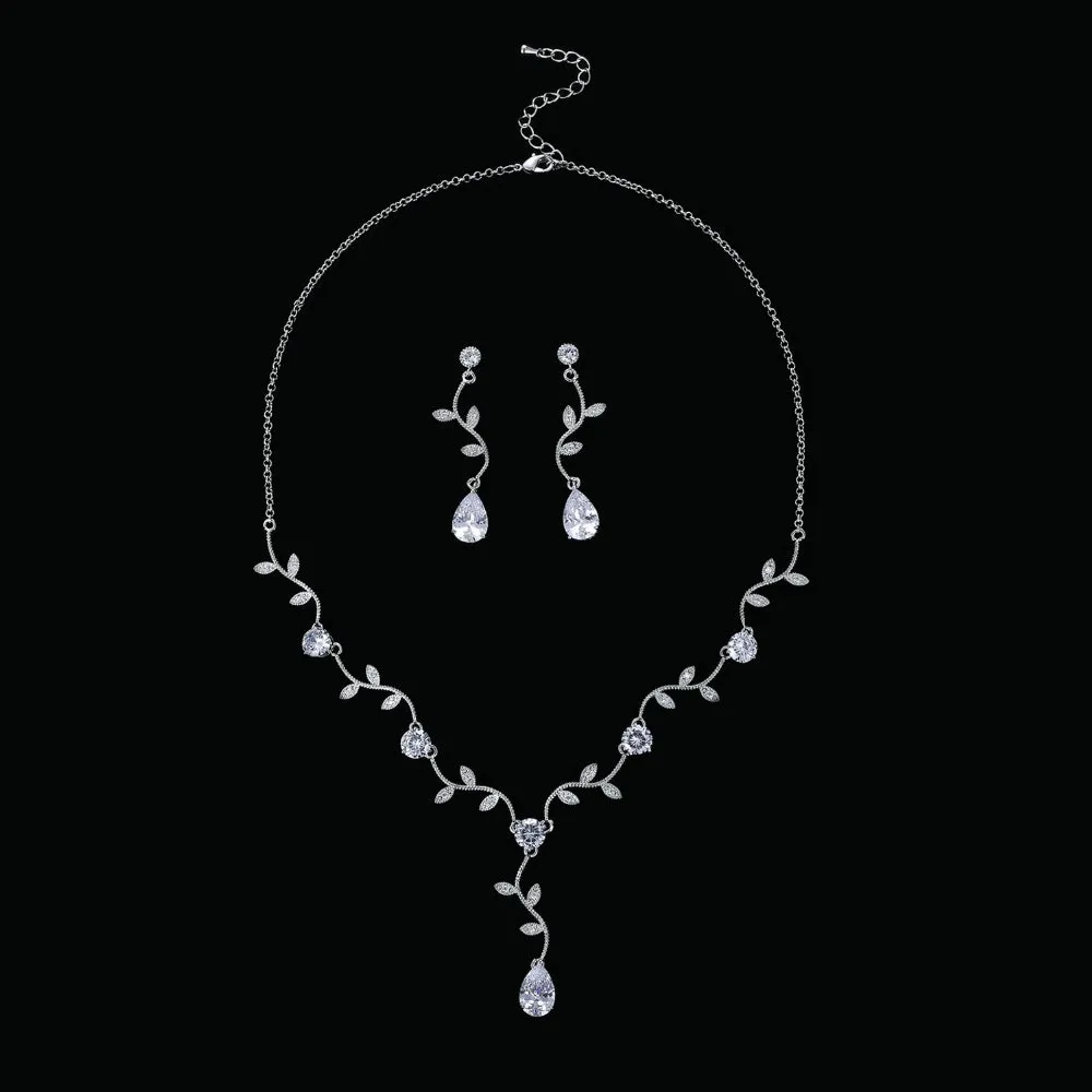 Cubic zirconia bride wedding necklace earring set CN10029