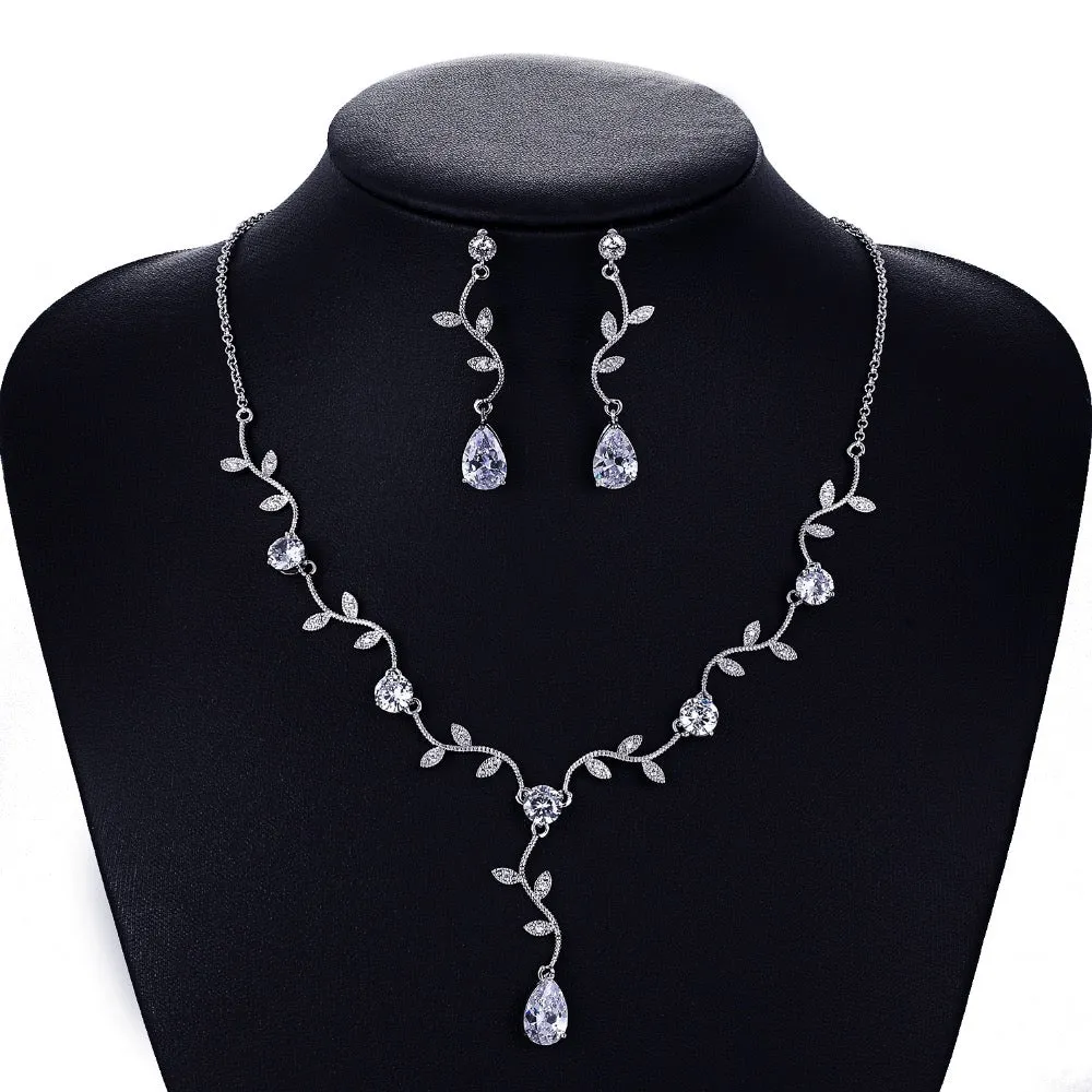 Cubic zirconia bride wedding necklace earring set CN10029