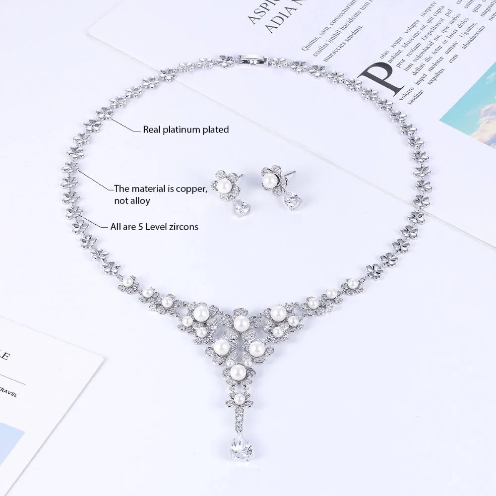 Cubic zirconia bride wedding necklace earring set CN10034