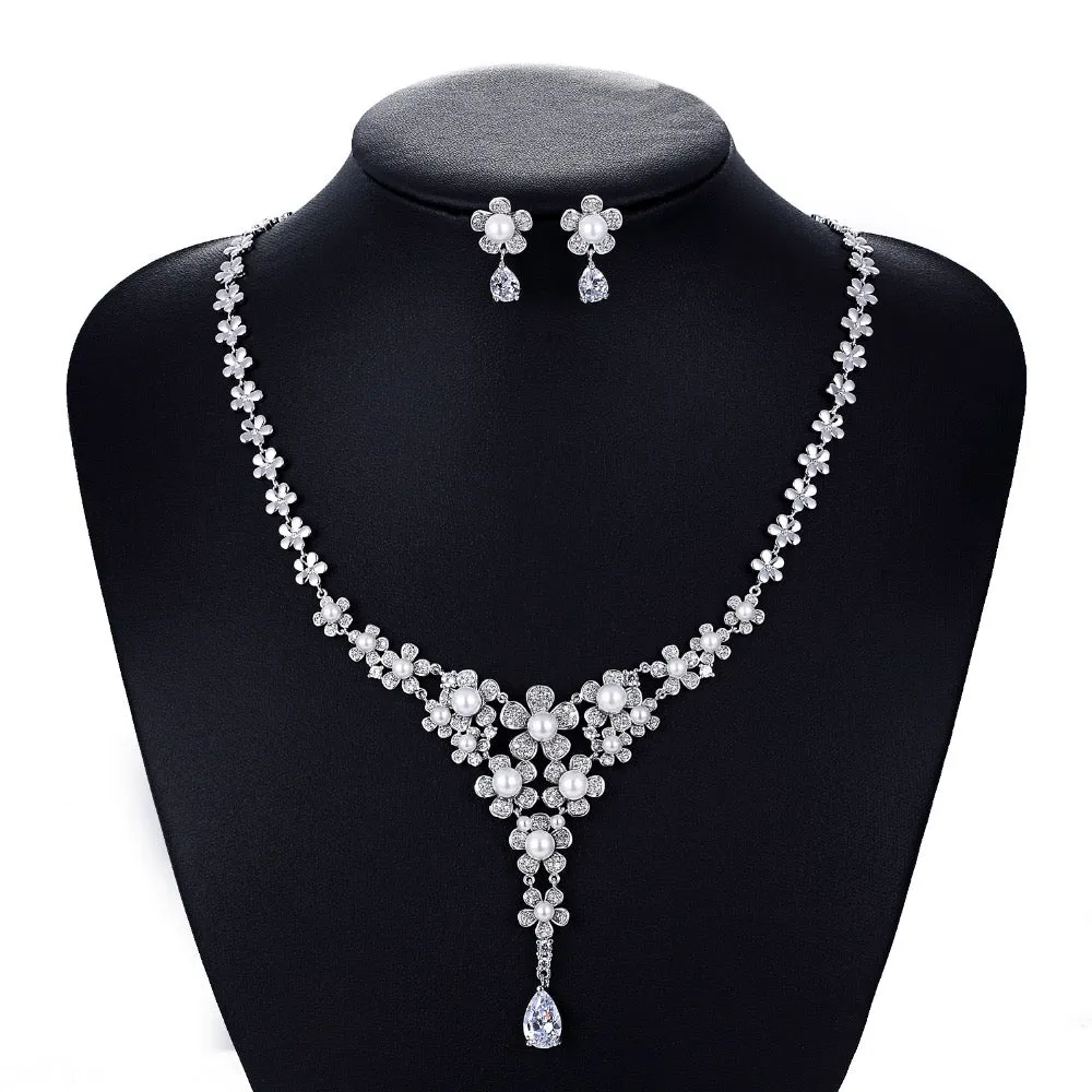 Cubic zirconia bride wedding necklace earring set CN10034