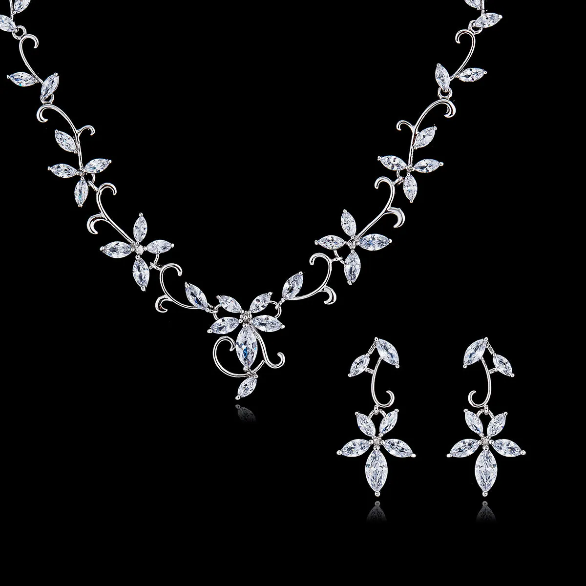 Cubic zirconia bride wedding necklace earring set CN10042