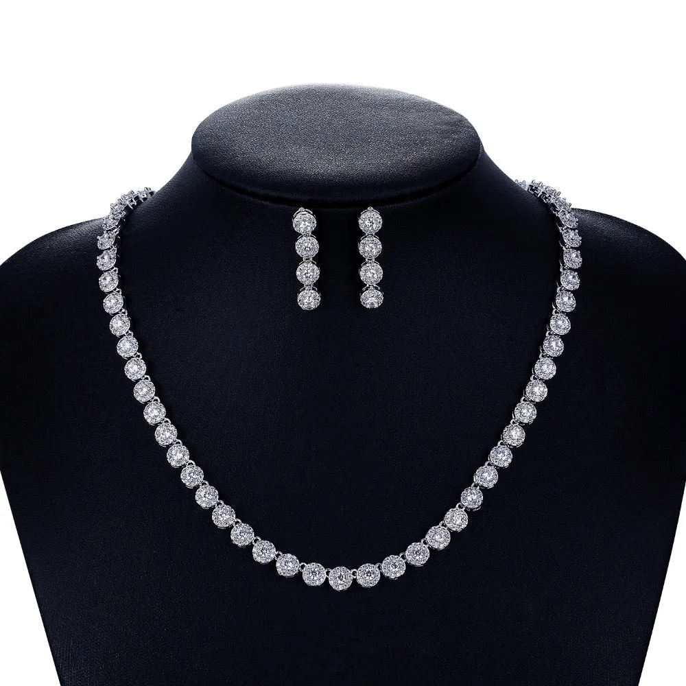 Cubic zirconia bride wedding necklace earring set CN10090