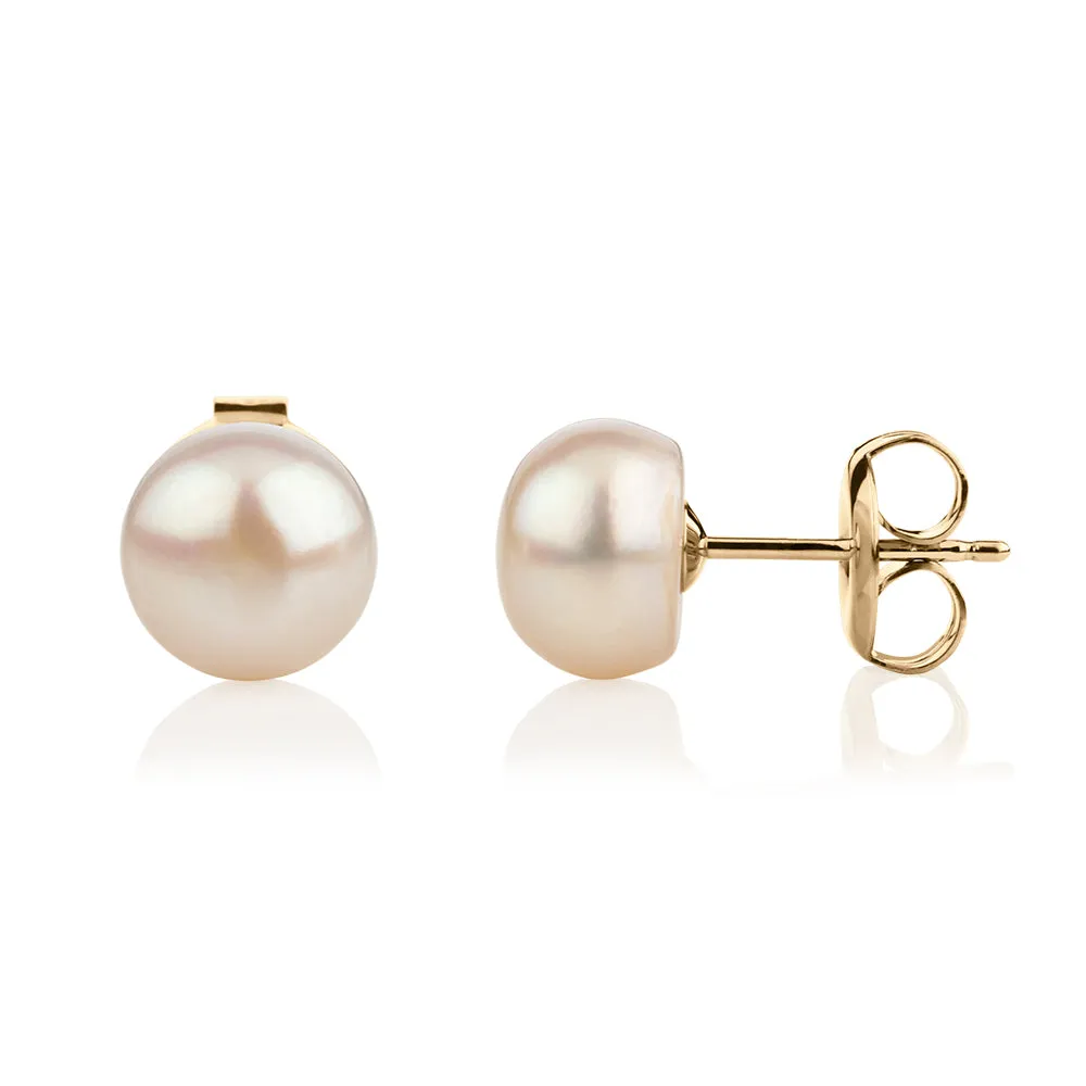 Cultured freshwater pearl 8.5mm stud earrings in 10 carat yellow gold