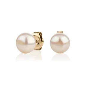 Cultured freshwater pearl 8.5mm stud earrings in 10 carat yellow gold