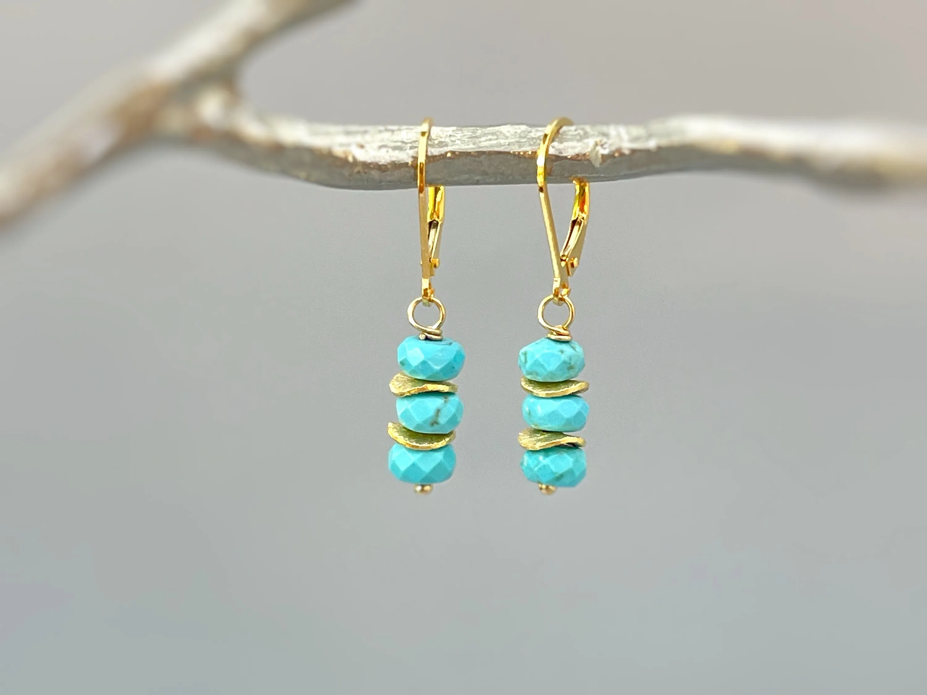 Dainty Everyday Turquoise Earrings dangle sterling silver, gold, rose gold