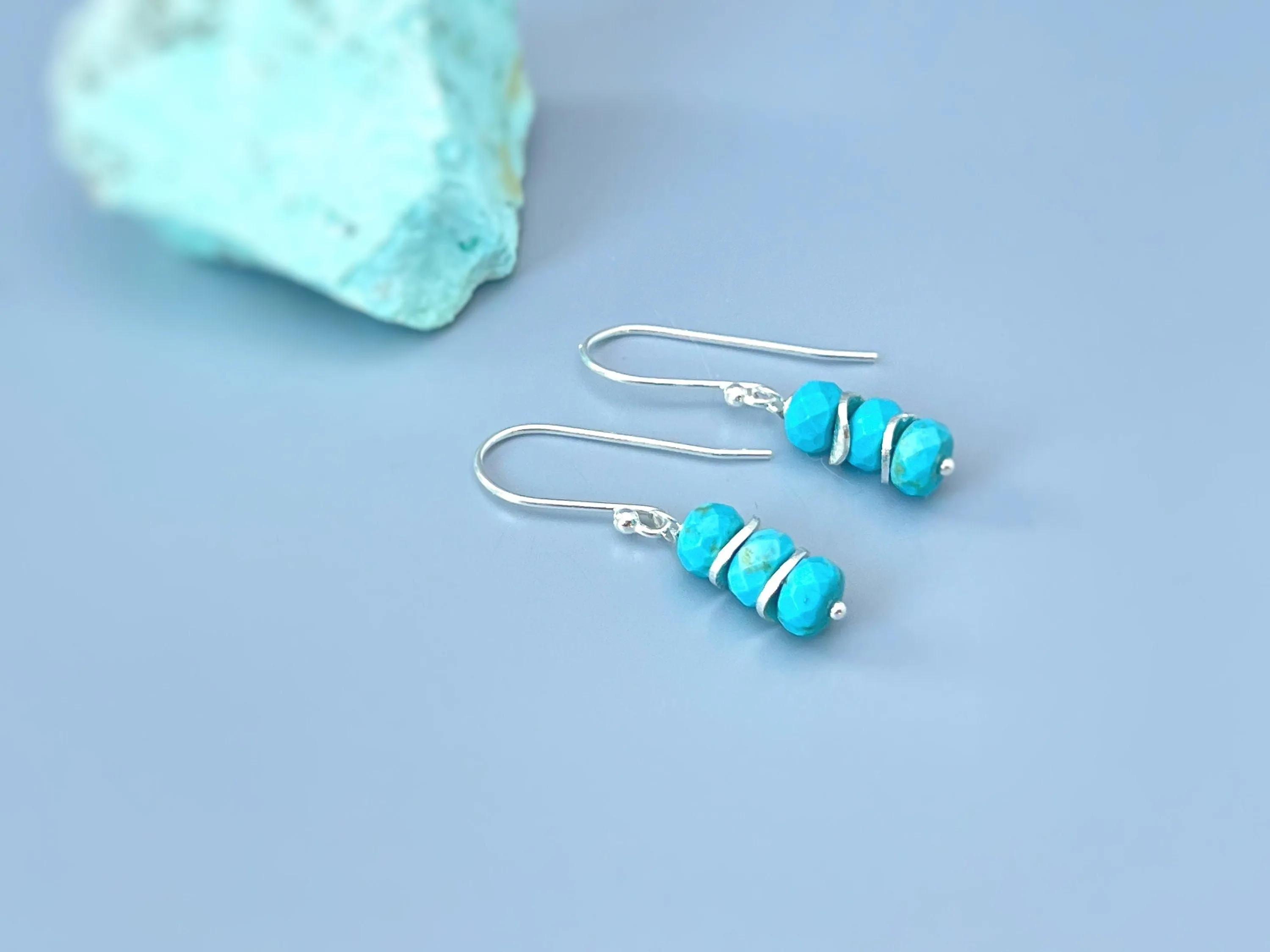 Dainty Everyday Turquoise Earrings dangle sterling silver, gold, rose gold