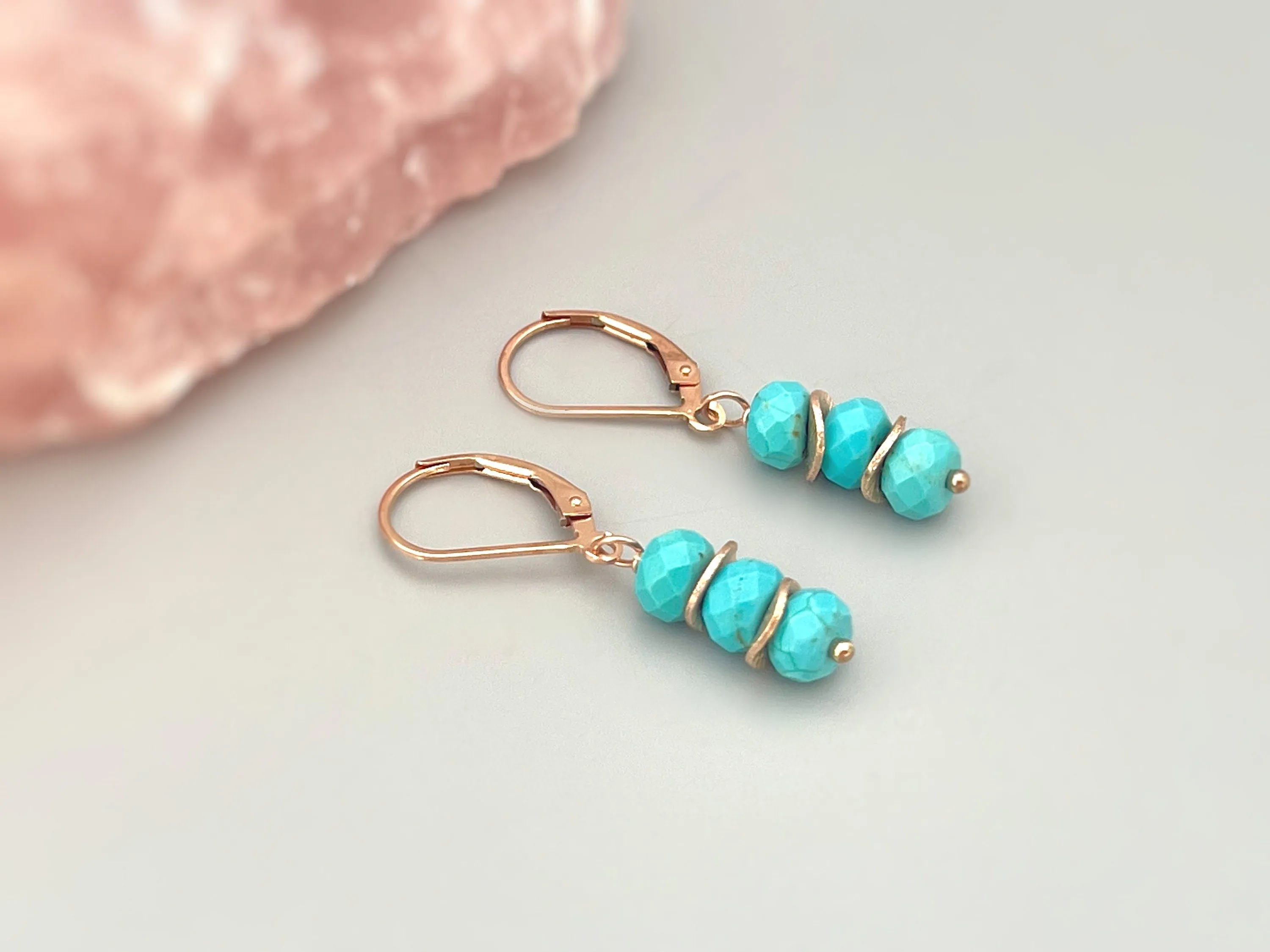 Dainty Everyday Turquoise Earrings dangle sterling silver, gold, rose gold