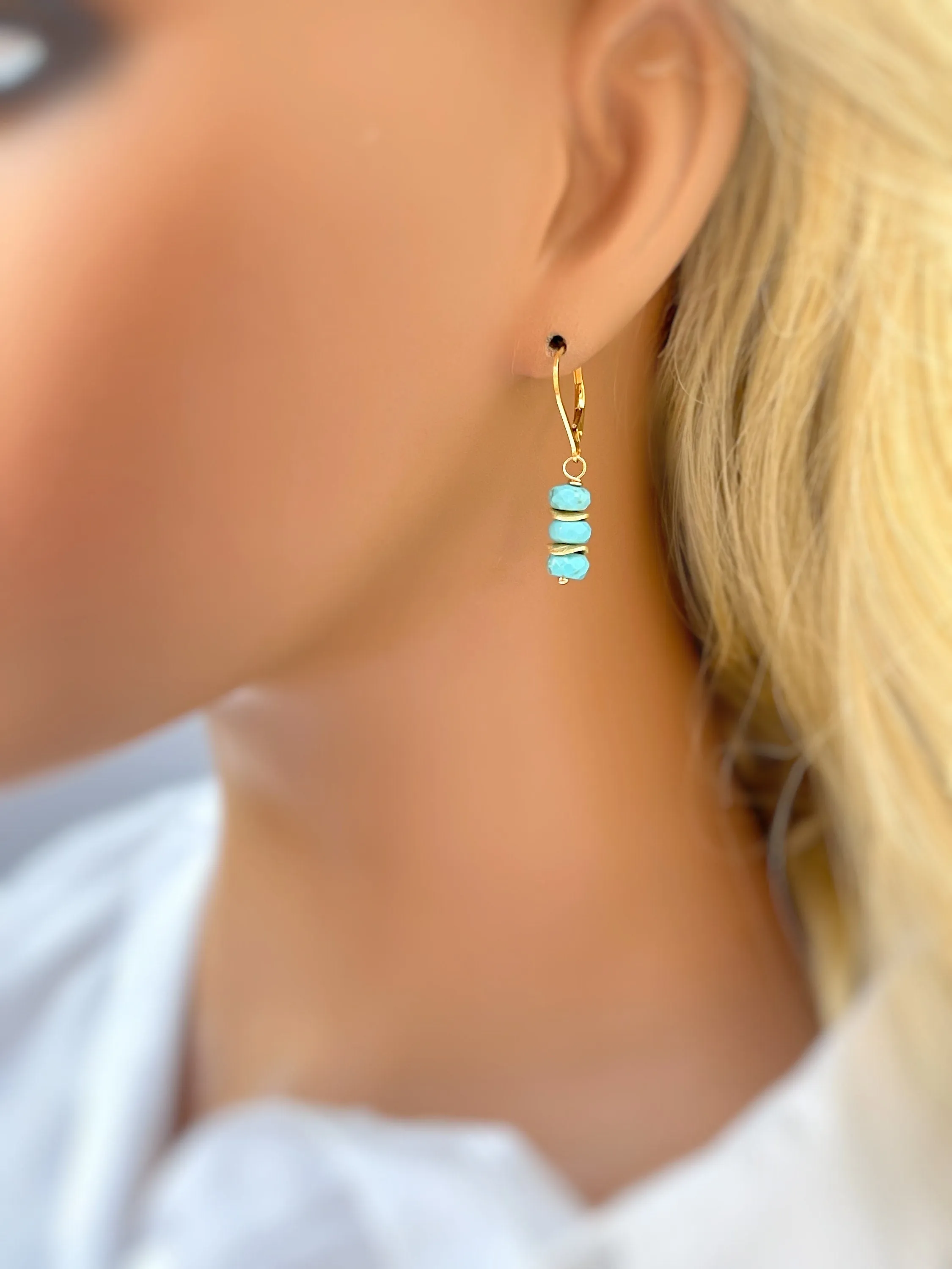 Dainty Everyday Turquoise Earrings dangle sterling silver, gold, rose gold