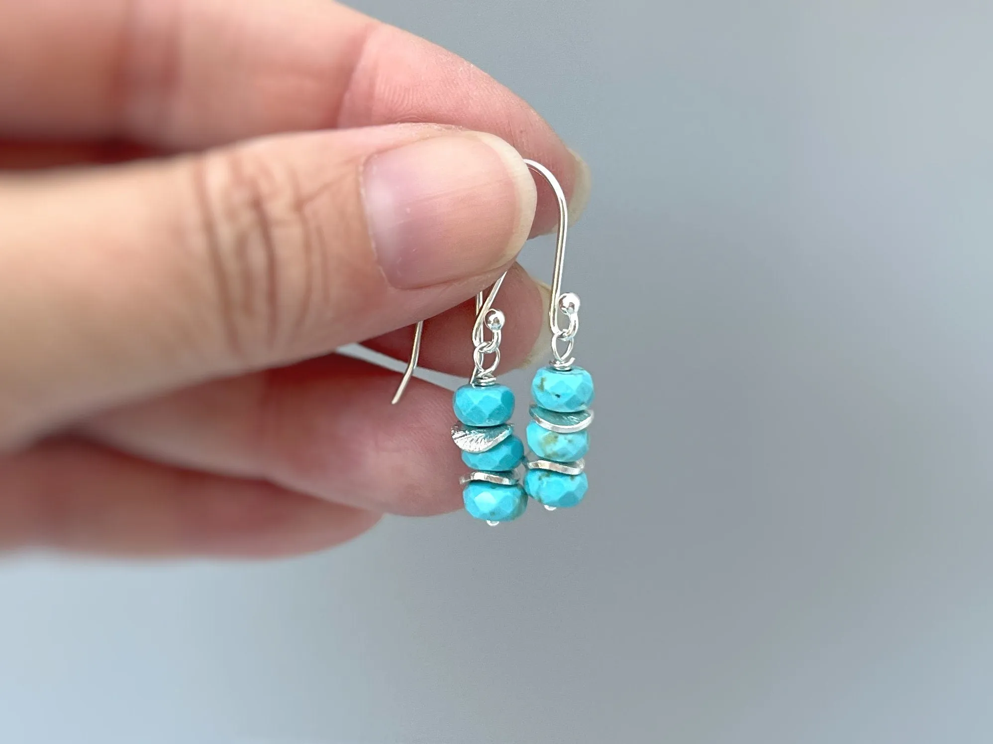 Dainty Everyday Turquoise Earrings dangle sterling silver, gold, rose gold