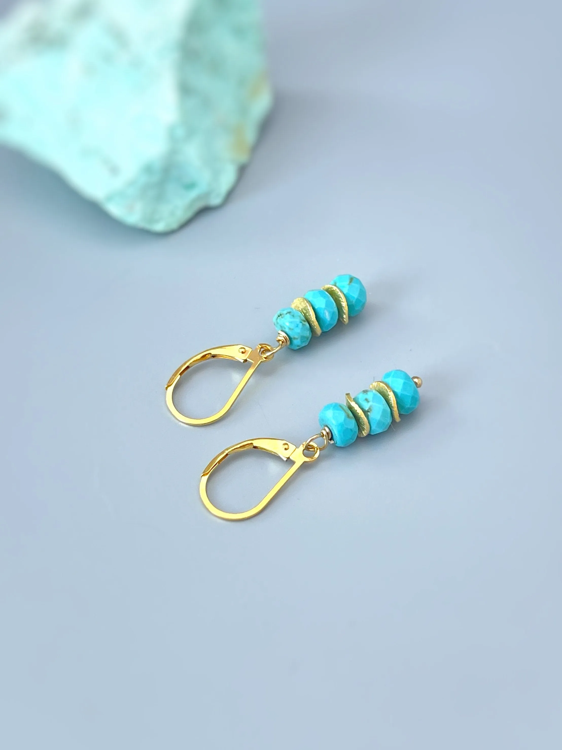 Dainty Everyday Turquoise Earrings dangle sterling silver, gold, rose gold