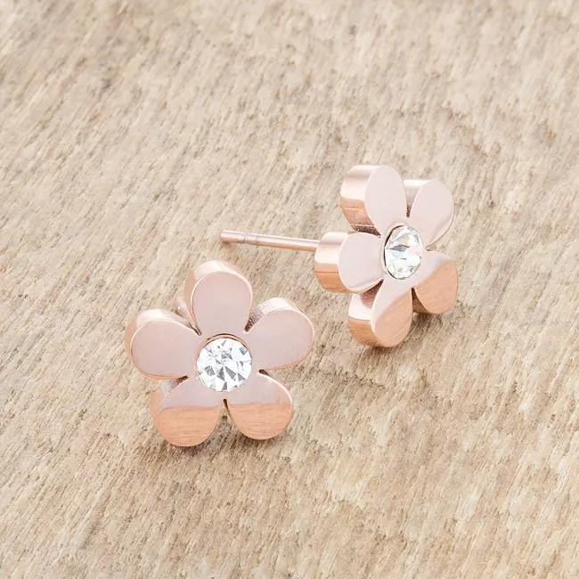 Daisy CZ Rose Gold Stud Earrings | Stainless Steel