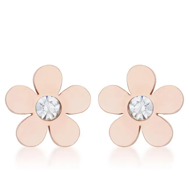 Daisy CZ Rose Gold Stud Earrings | Stainless Steel