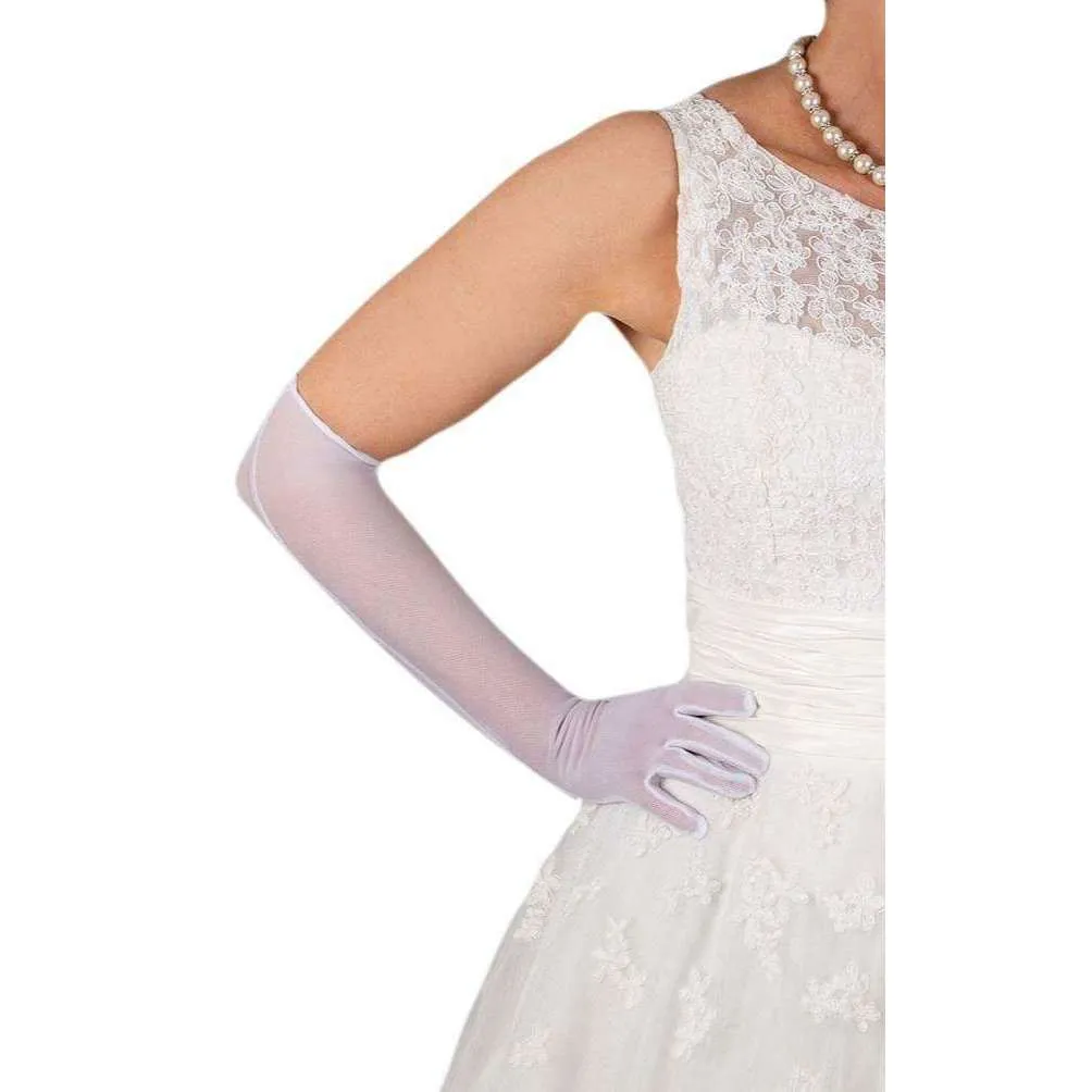 Dents Long Tulle Evening Gloves - White