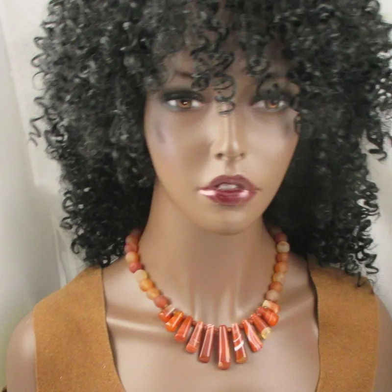 Designer Red Striped Agate Bib Necklace