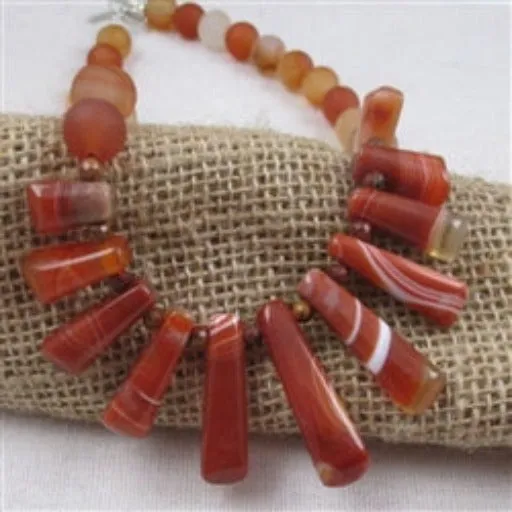 Designer Red Striped Agate Bib Necklace