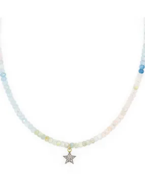 Diamond star and pastel morganite bead necklace