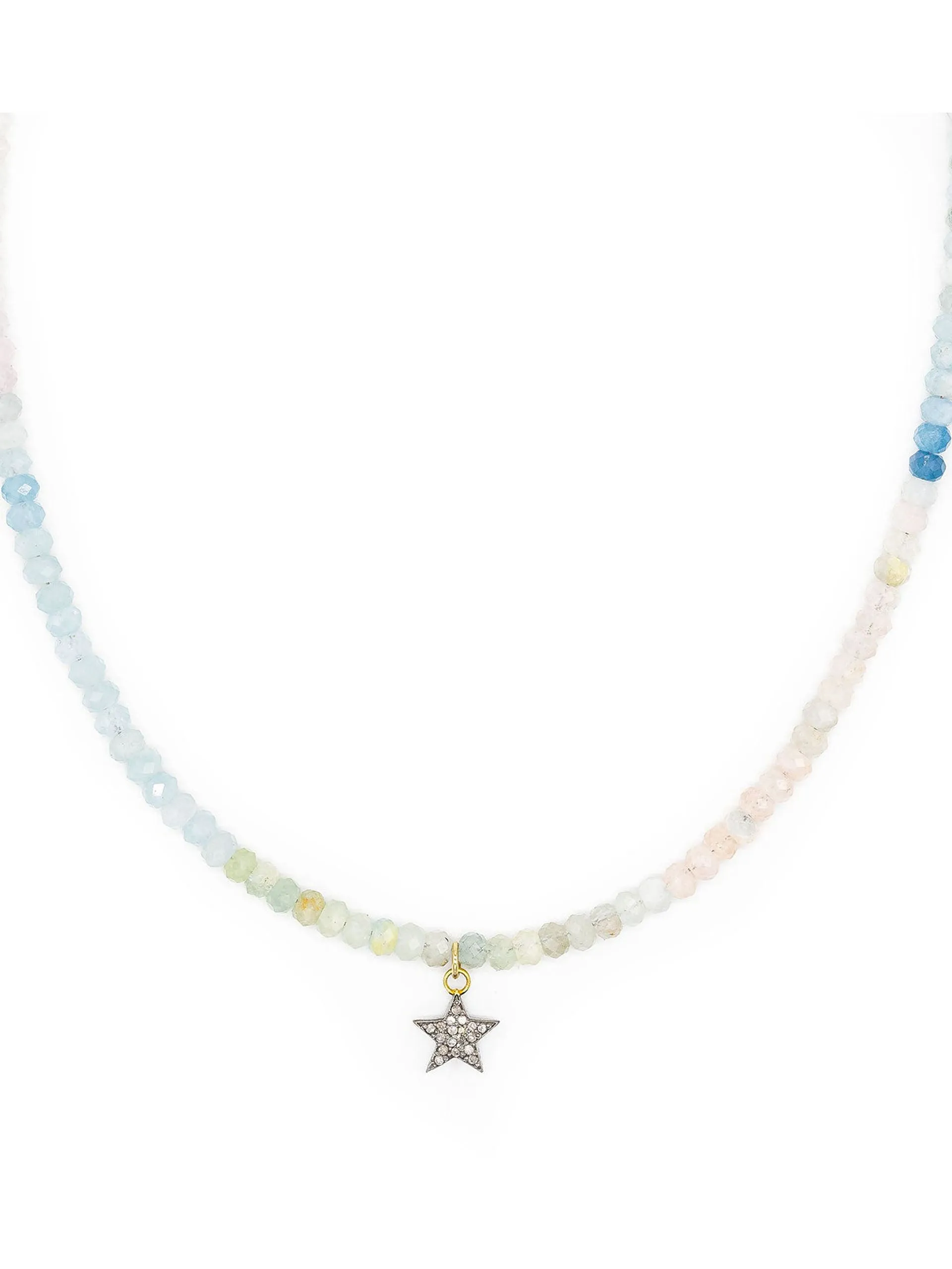 Diamond star and pastel morganite bead necklace