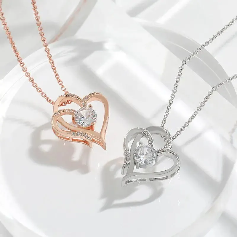 Double Heart Zircon Pendant Necklace