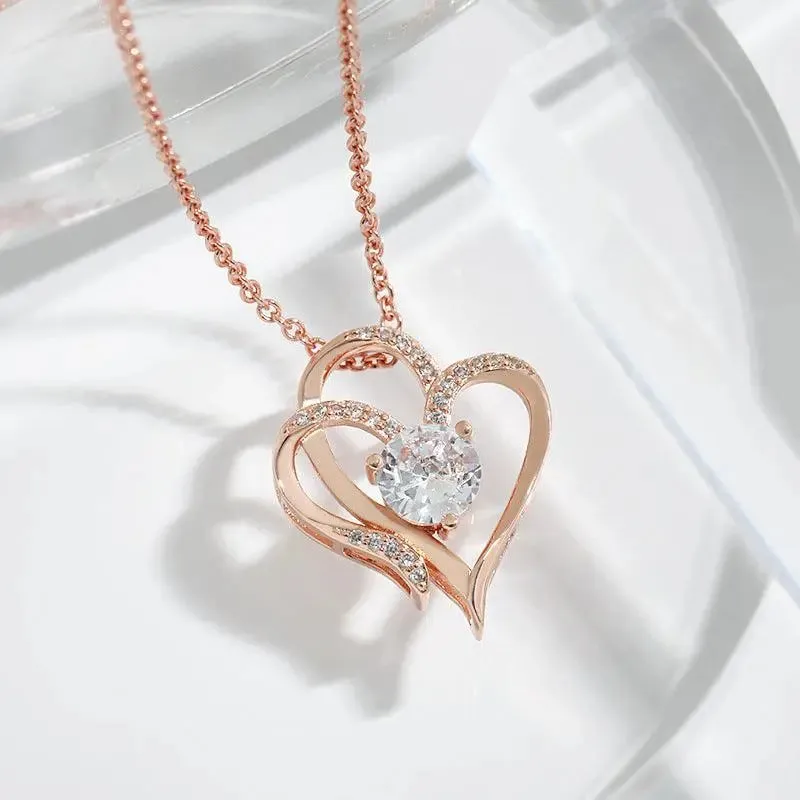 Double Heart Zircon Pendant Necklace