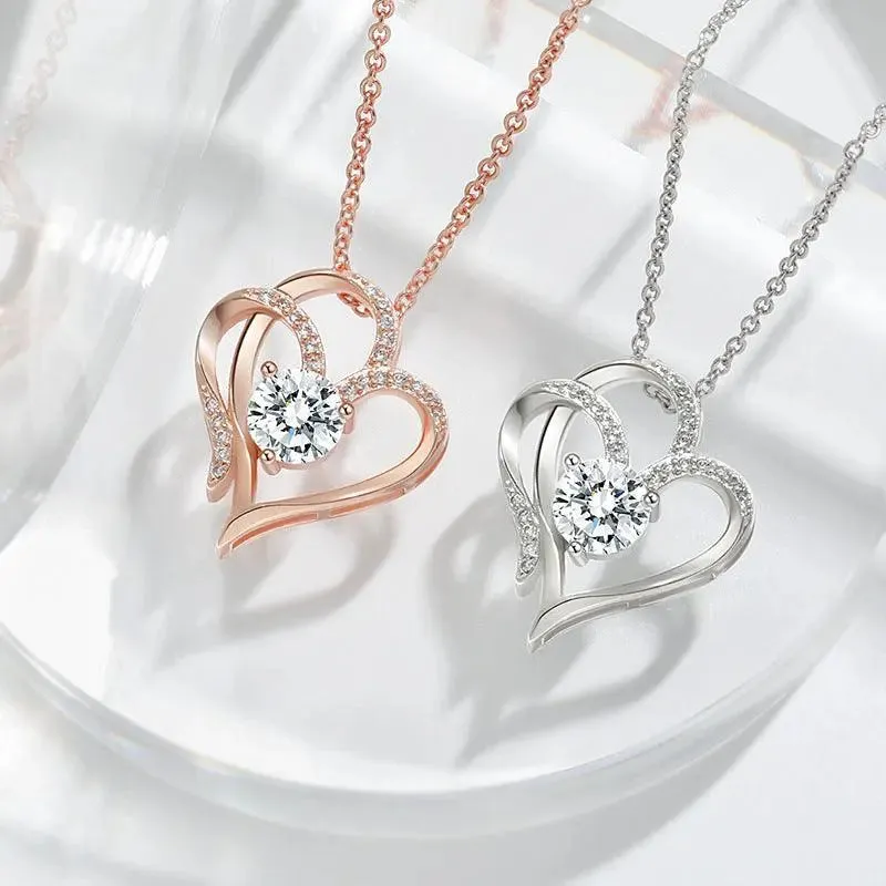 Double Heart Zircon Pendant Necklace