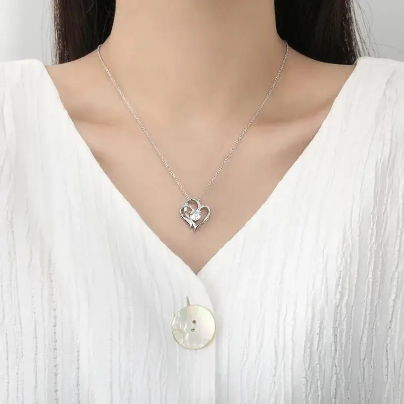 Double Heart Zircon Pendant Necklace