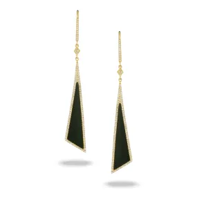 Doves 18K Yellow Gold Elongated Triangle Black Onyx with Diamond Halo Dangle Earrings