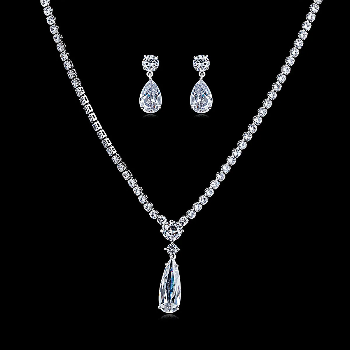 Drop Cubic zirconia Wedding Necklace Earring Set, Bridesmaid Accessories Jewelry CN10192