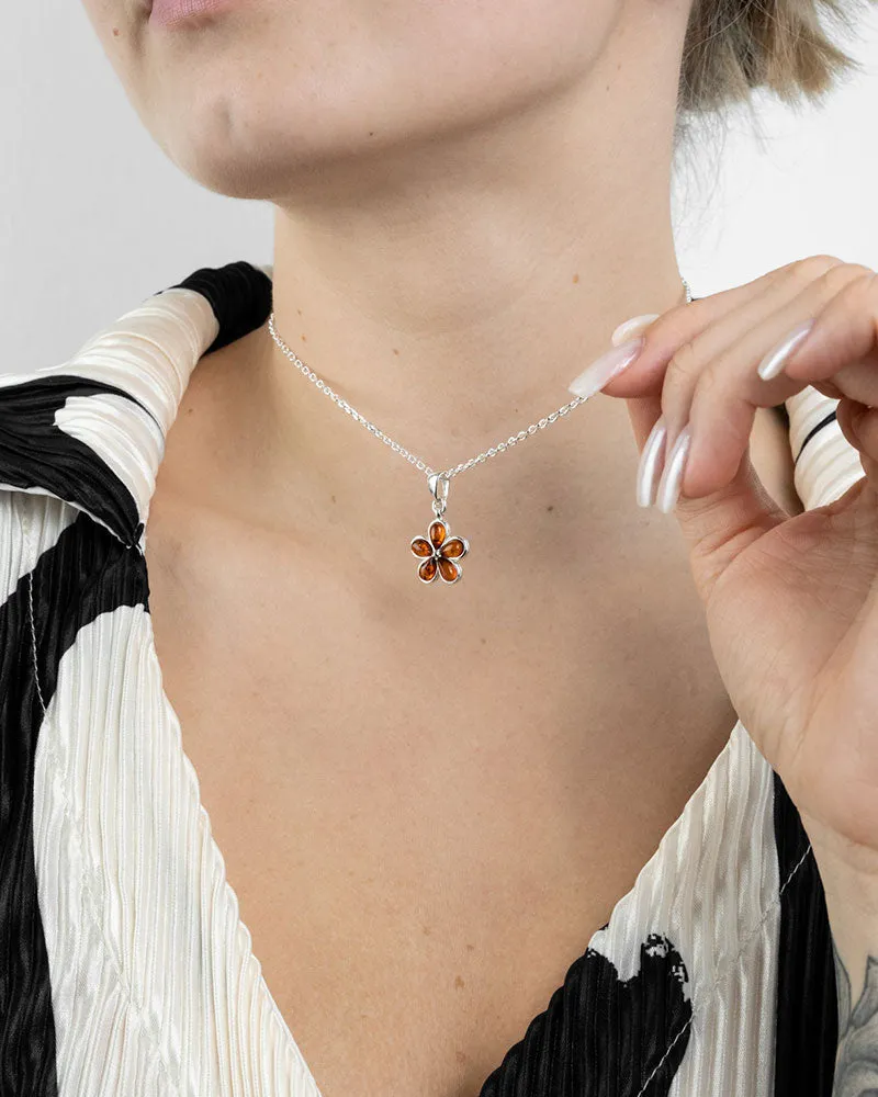 Elegant Baltic Amber Subtle Flower Pendant Necklace in Sterling Silver - Perfect Gift for Women