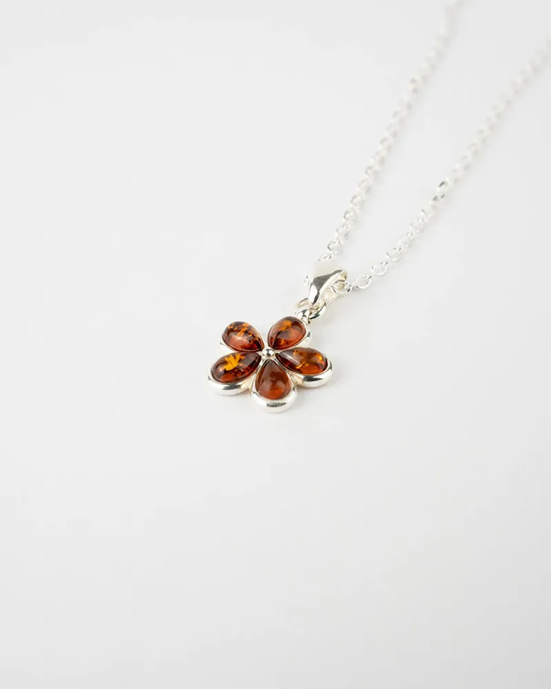 Elegant Baltic Amber Subtle Flower Pendant Necklace in Sterling Silver - Perfect Gift for Women