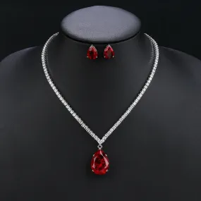 Elegant CZ Water Drop Cubic Zirconia Pendant  Necklace  Earrings Set Bridal Wedding Jewelry Sets for Women Gift CN10721