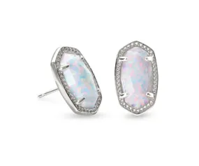 Ellie Silver Stud Earrings In White Kyocera Opal