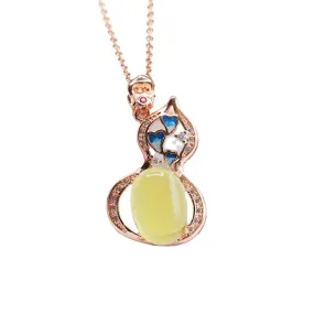 Enamelled Beeswax Gourd Pendant Love Necklace for Women