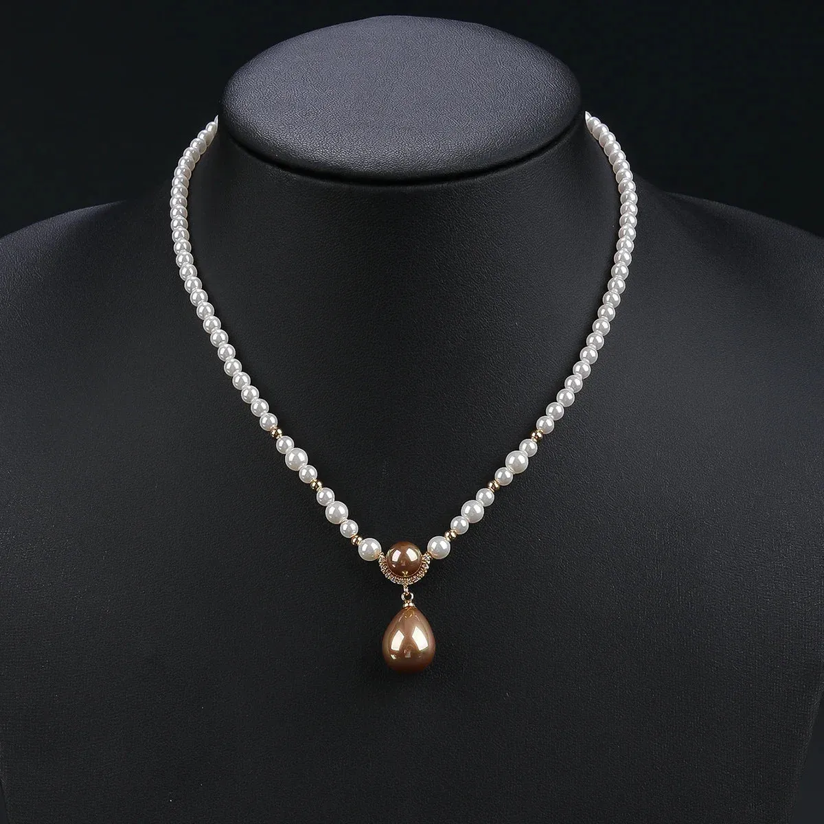 Fashion White Cubic Zirconia Pearl Necklace For Women Wedding Bridal Jewelry Set CN11298