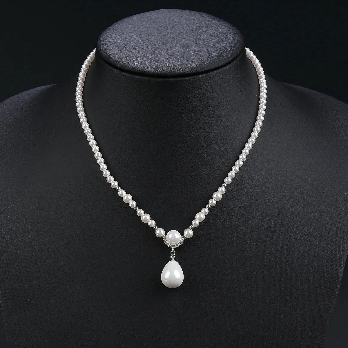 Fashion White Cubic Zirconia Pearl Necklace For Women Wedding Bridal Jewelry Set CN11298